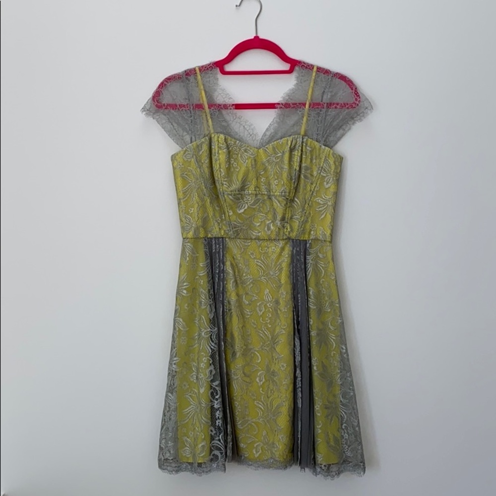 BCBG Silver/Green Lace Dress Size 2